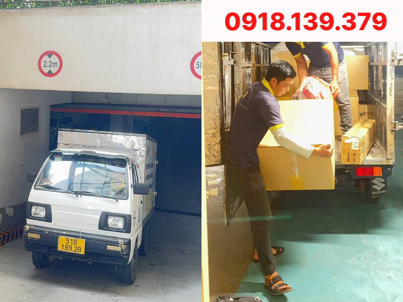 xe tải chuyển nhà chung cư dĩ an xuống thẳng hầm